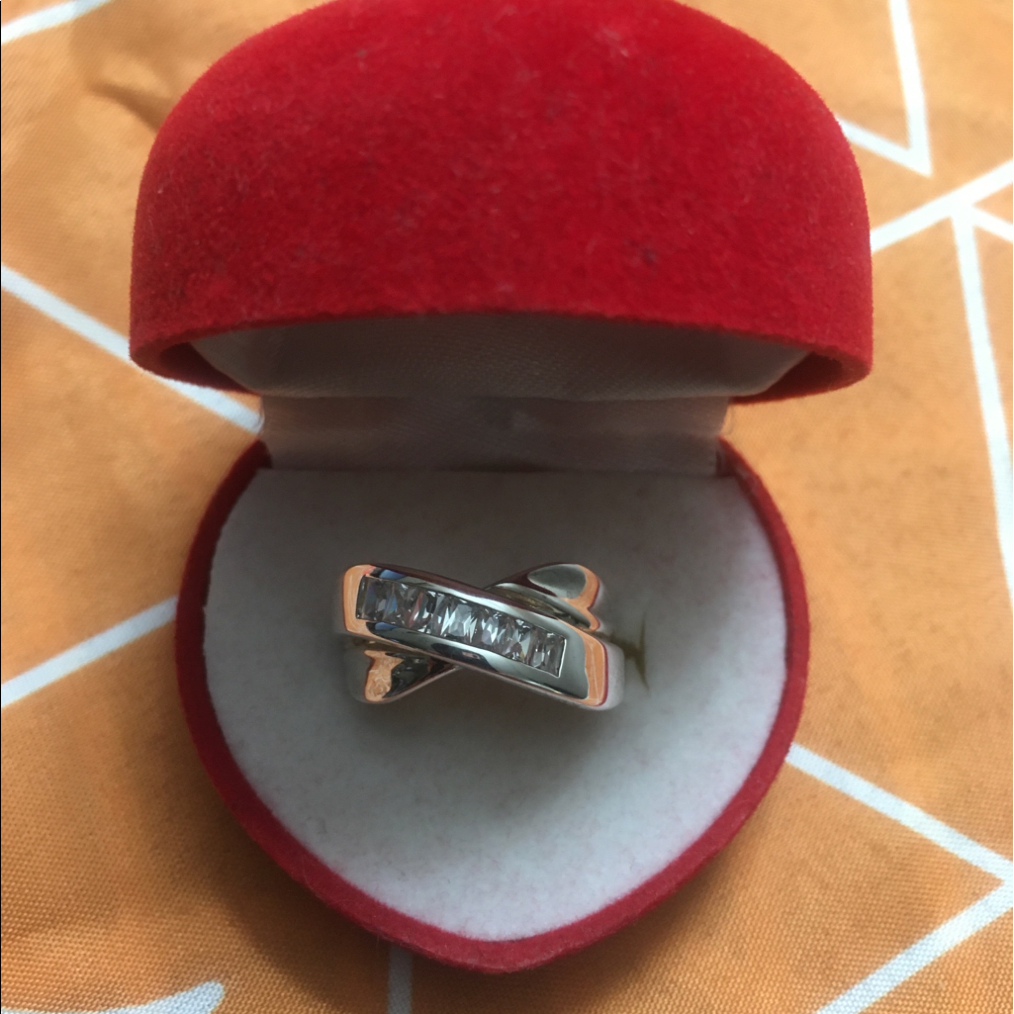 925 Silver Rhodium X Criss Cross Cz Ring Size 7